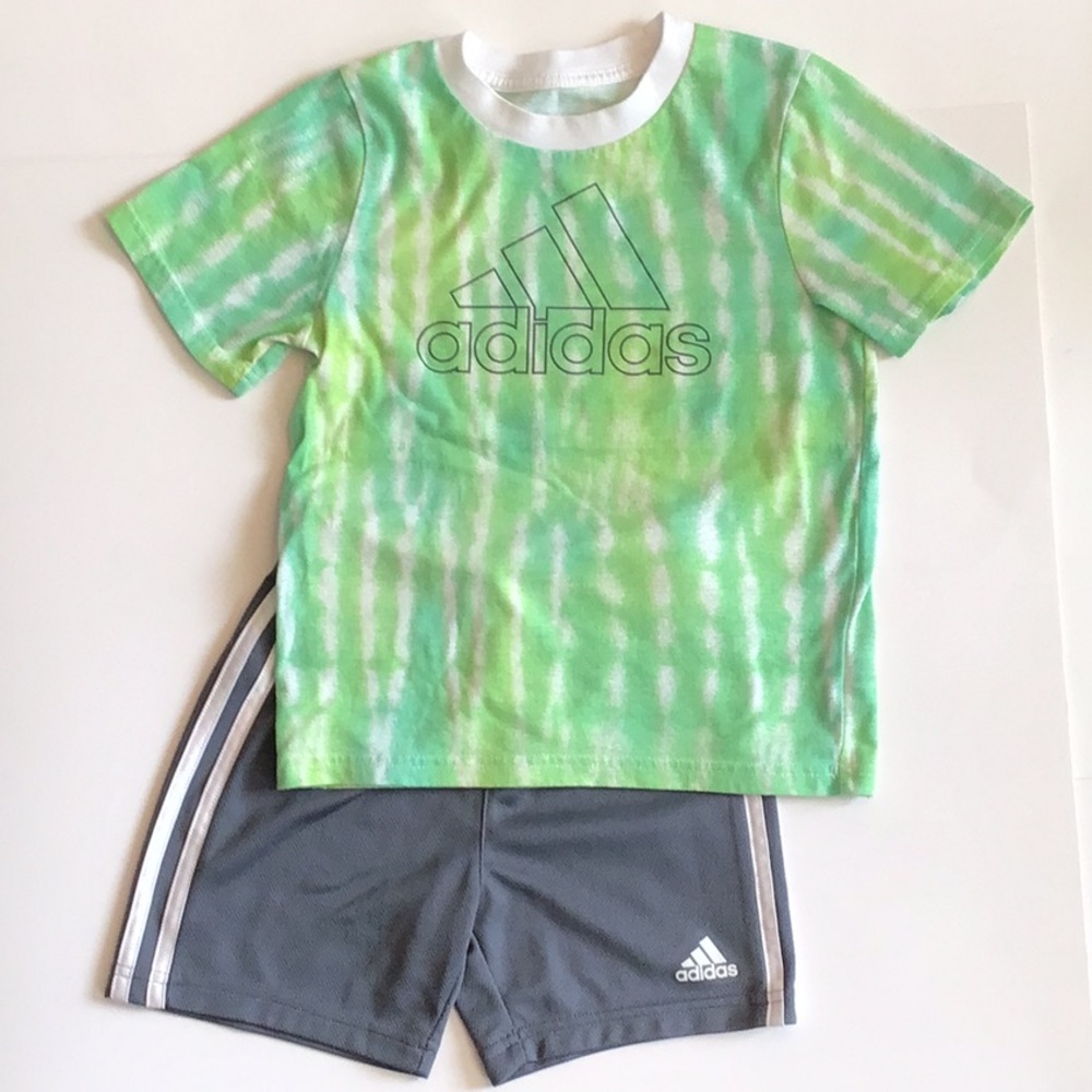 Adidas Green and White Short Sleeve Tee Set